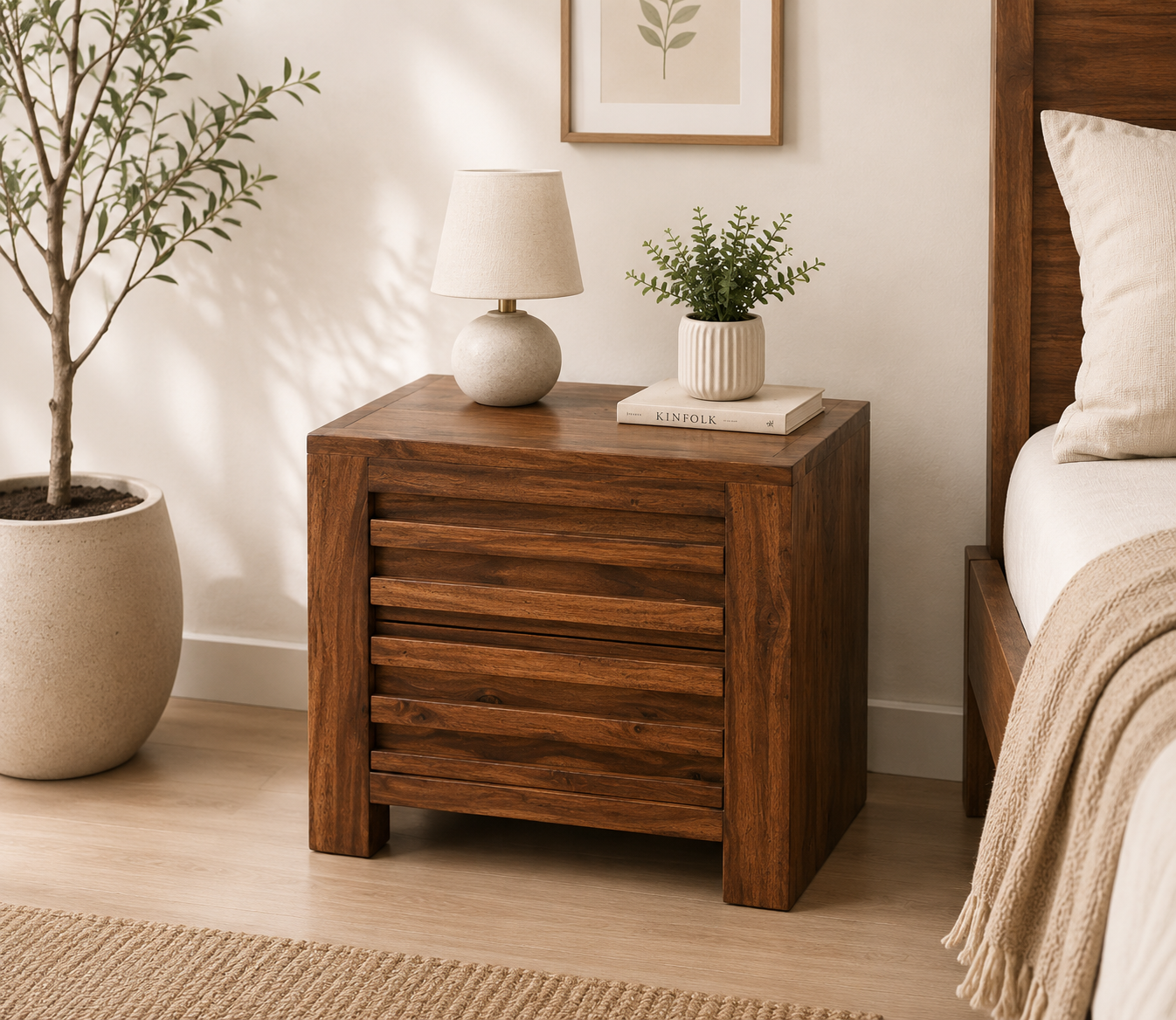 BrownCraft Elegant Wooden Bedside Unit
