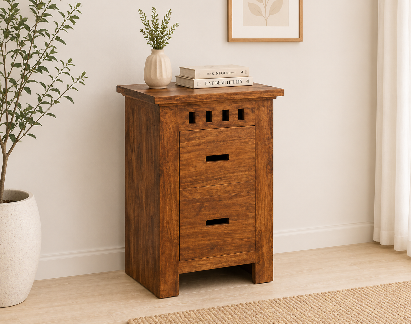 Srbania Natural Finish Side Drawer Table