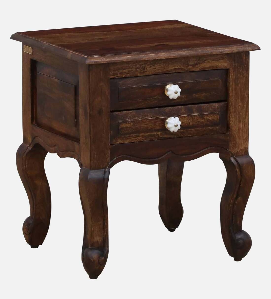 Daven Acacia Wood Nightstand in Golden Pebble Finish with Drawer - Image 2