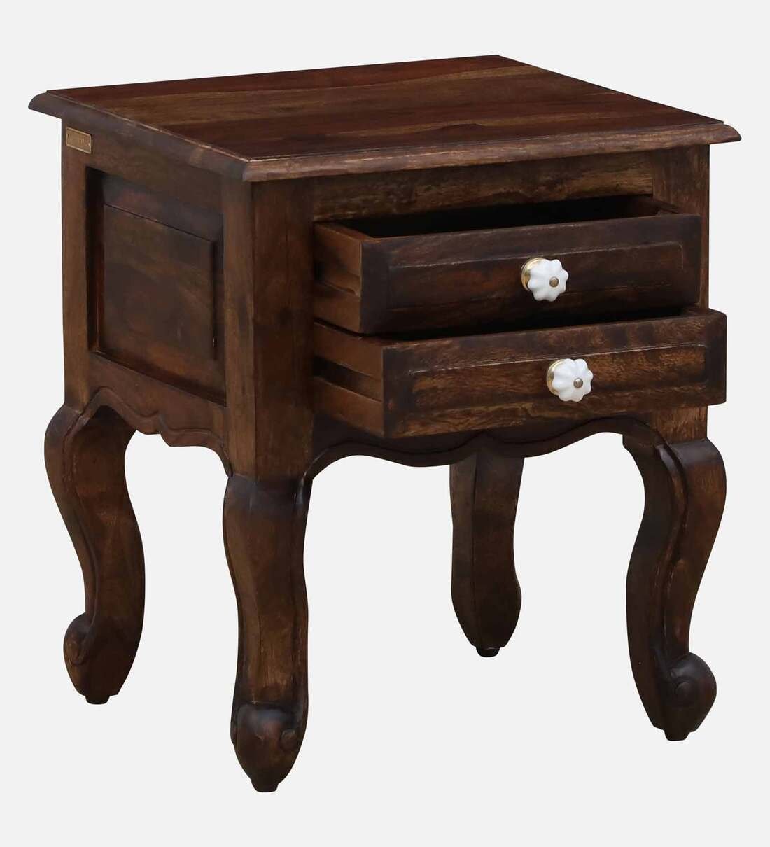 Daven Acacia Wood Nightstand in Golden Pebble Finish with Drawer - Image 5
