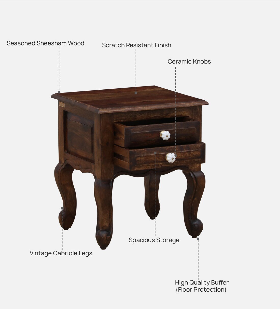 Daven Acacia Wood Nightstand in Golden Pebble Finish with Drawer - Image 6