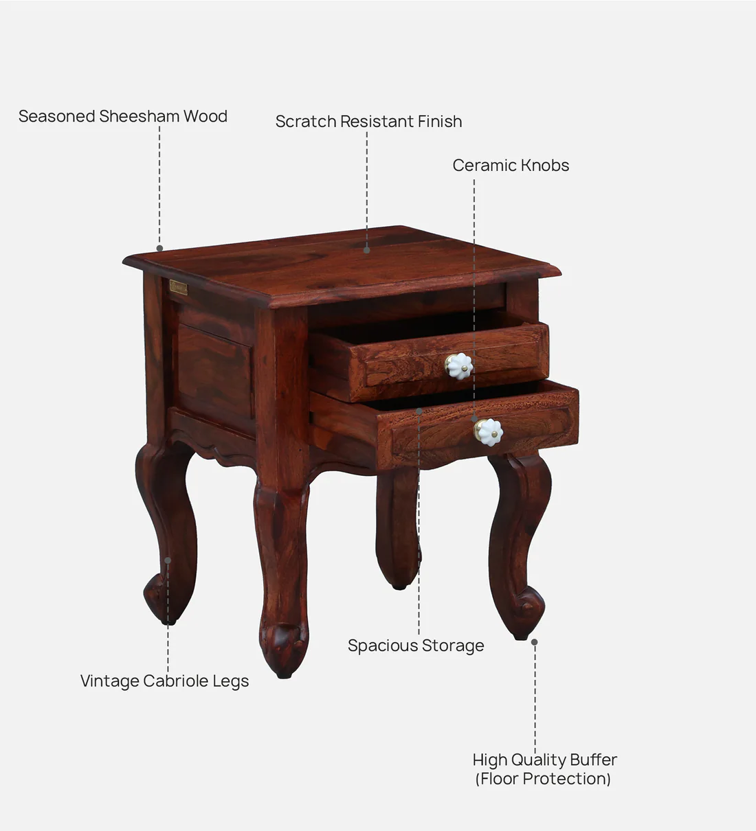 Lurven Sheesham Wood Bedside Table in Smoked Almond Natural Finish - Image 8