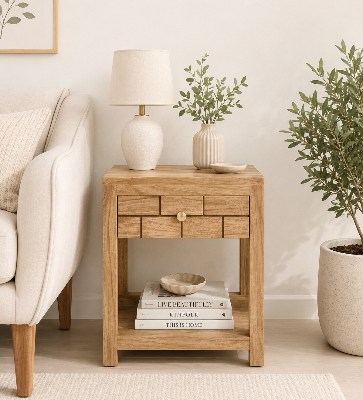 Hivona Luxury Wooden Bedside Table for Bedroom