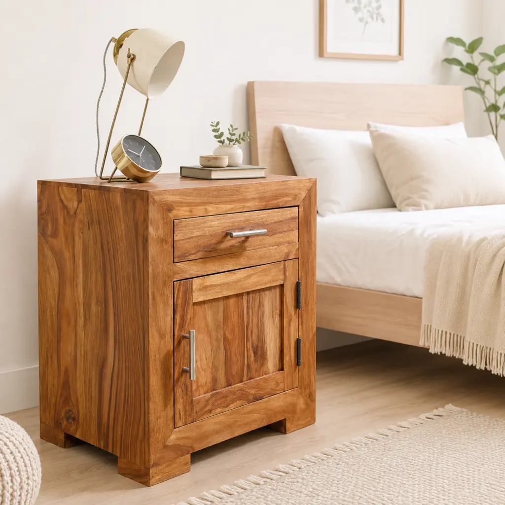 Cden Natural Finish Wooden Bedroom Table