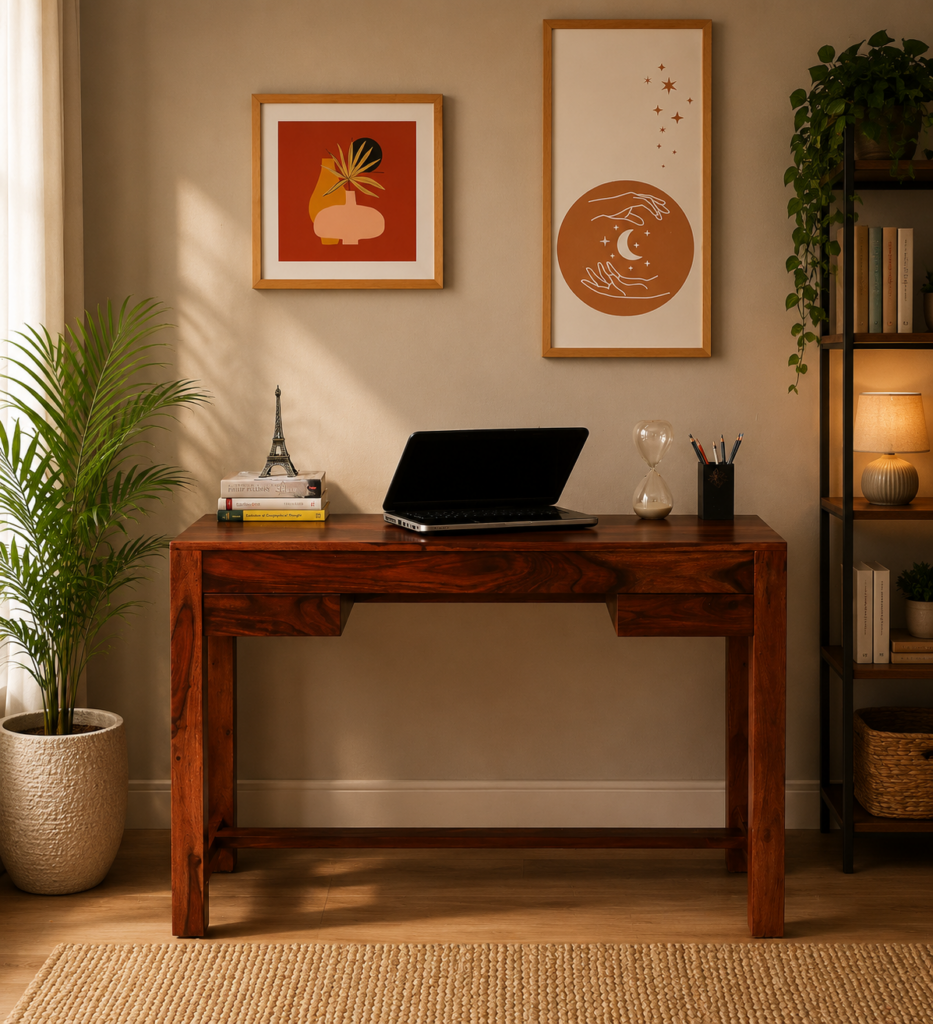 Clone Sheesham Wood Writing Table in Scratch Resistant Honey Oak Finish