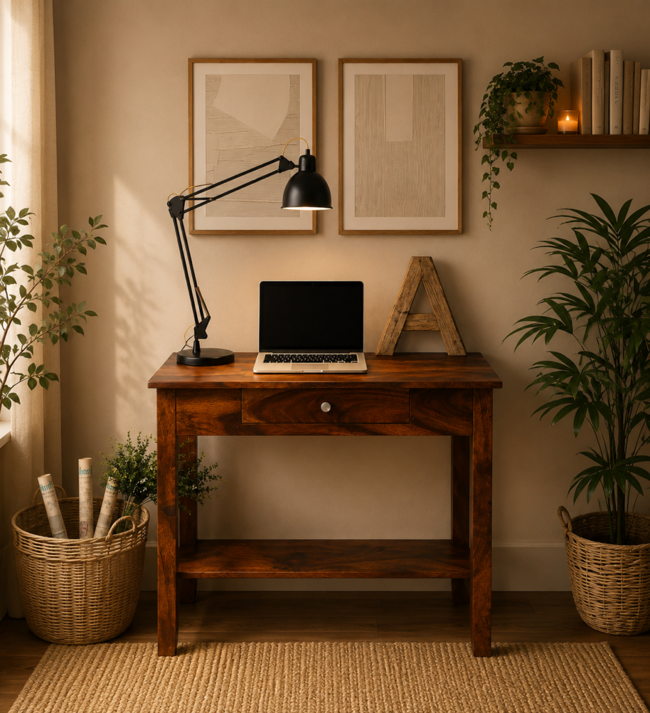 Sheesham Wood Writing Table In Scratch Resistant Provincial Teak Finish