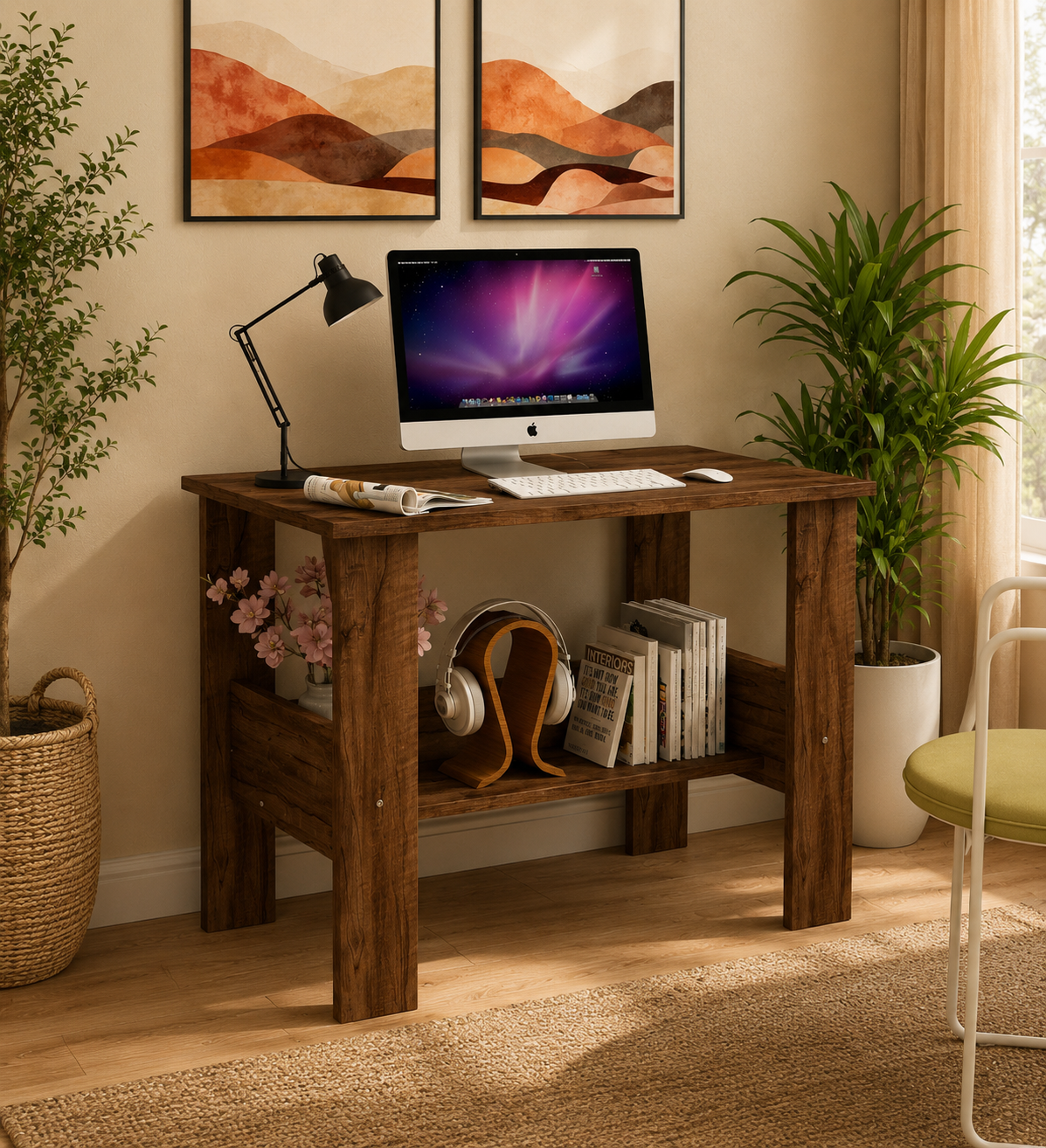 Sheesham wood computer study table with storage cabinet - Image 2