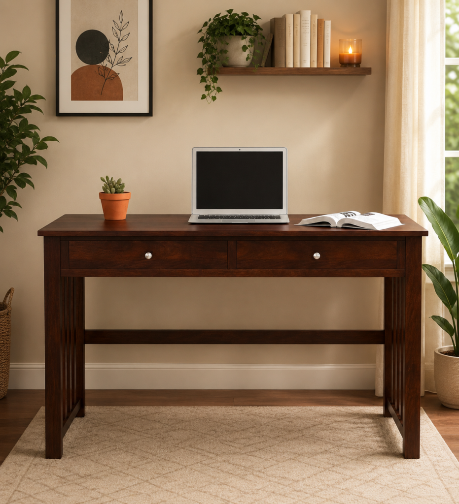 Lovly Writing Table In Dark Walnut Finish