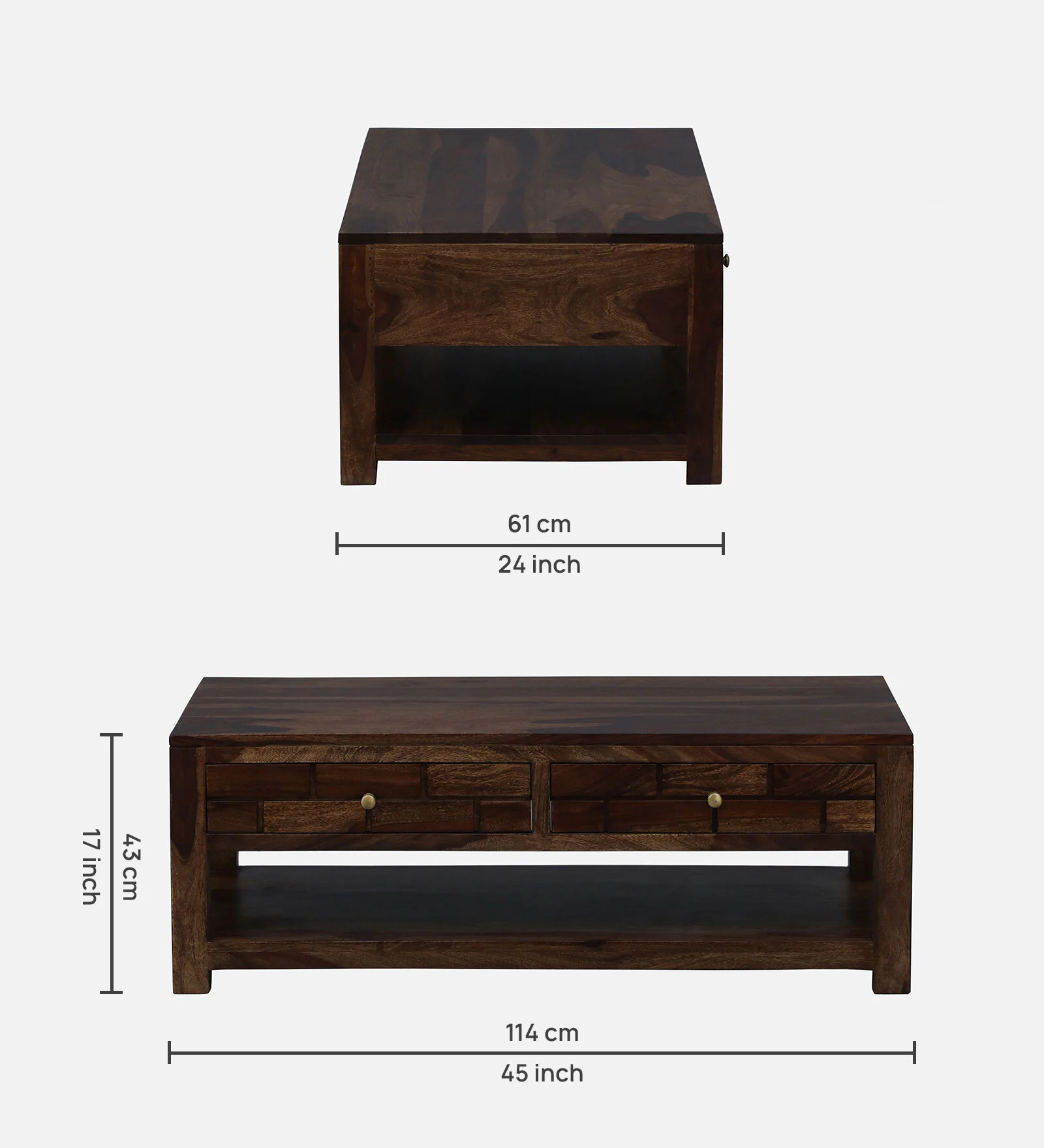 Mango Wood Rustic Farmhouse Coffee Table in Dark Walnut - Image 3