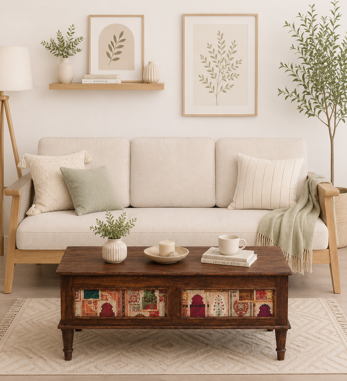 Neem Wood Handcrafted Coffee Table in Distressed Grey Finish