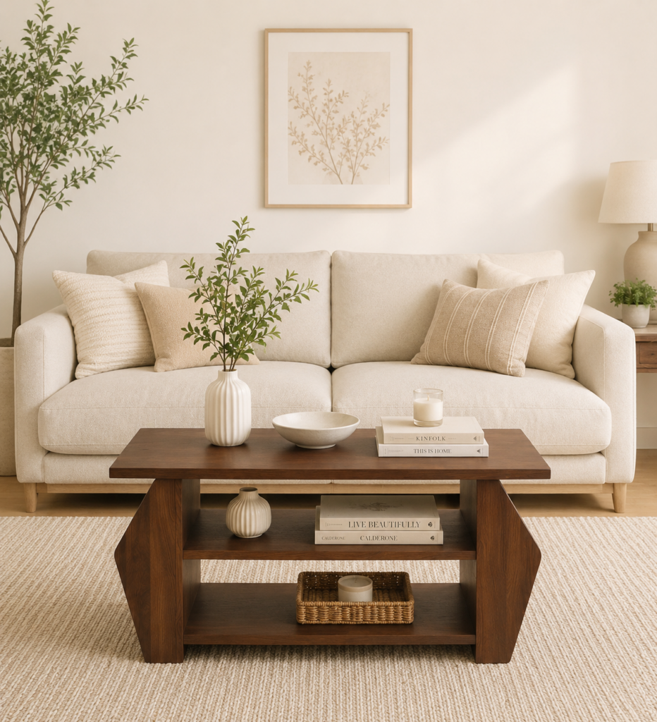 Teak Grain Rectangular Coffee Table in Honey Oak Finish