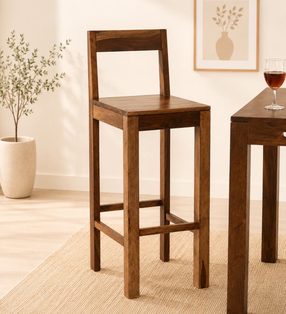 Gavro Solid Wood Bar Chairs in Dark Walnut Finish (Set of 2)