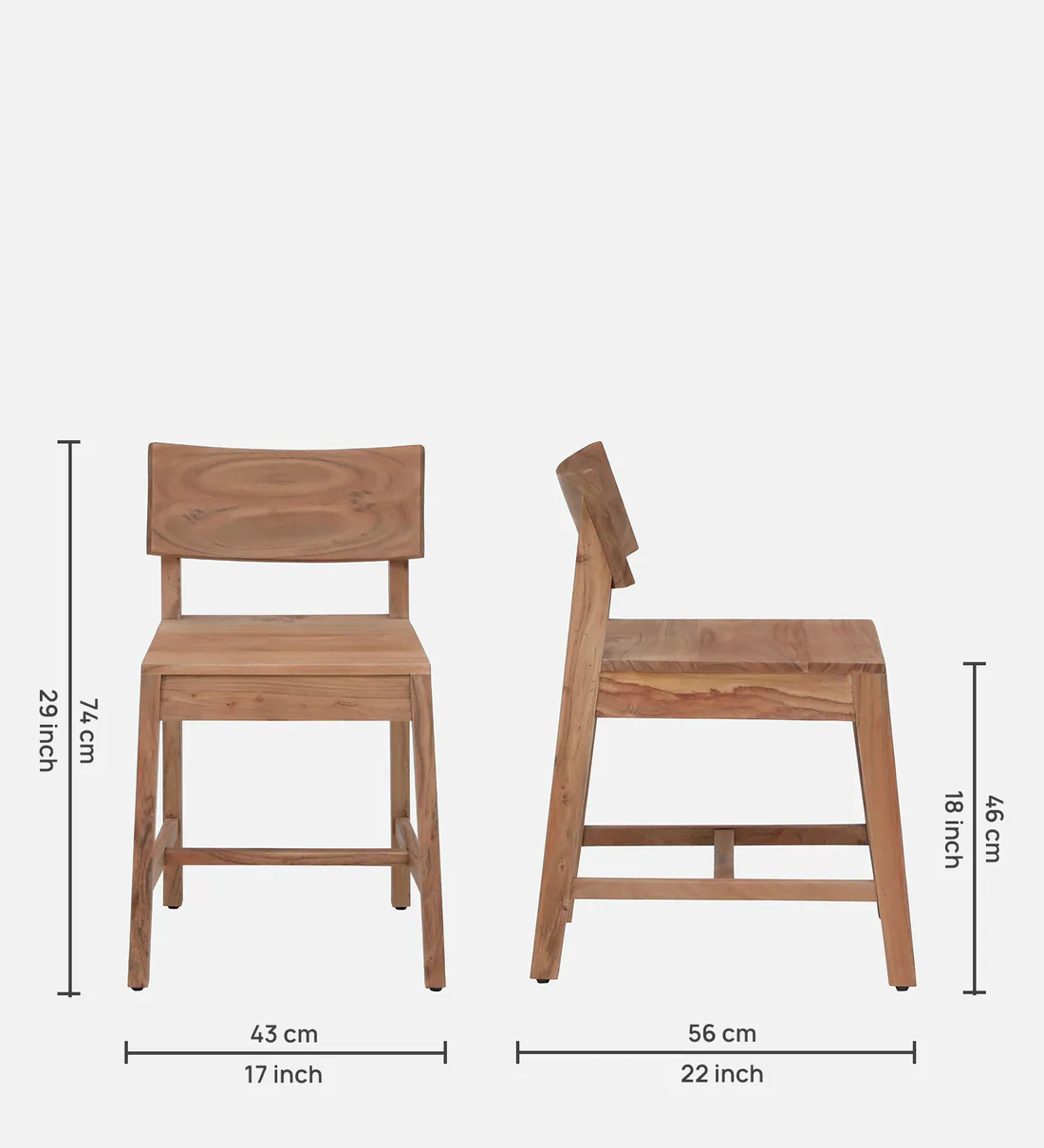 Zehan Acacia Wood Dining Chair in Natural Finish(SET OF 2) - Image 2