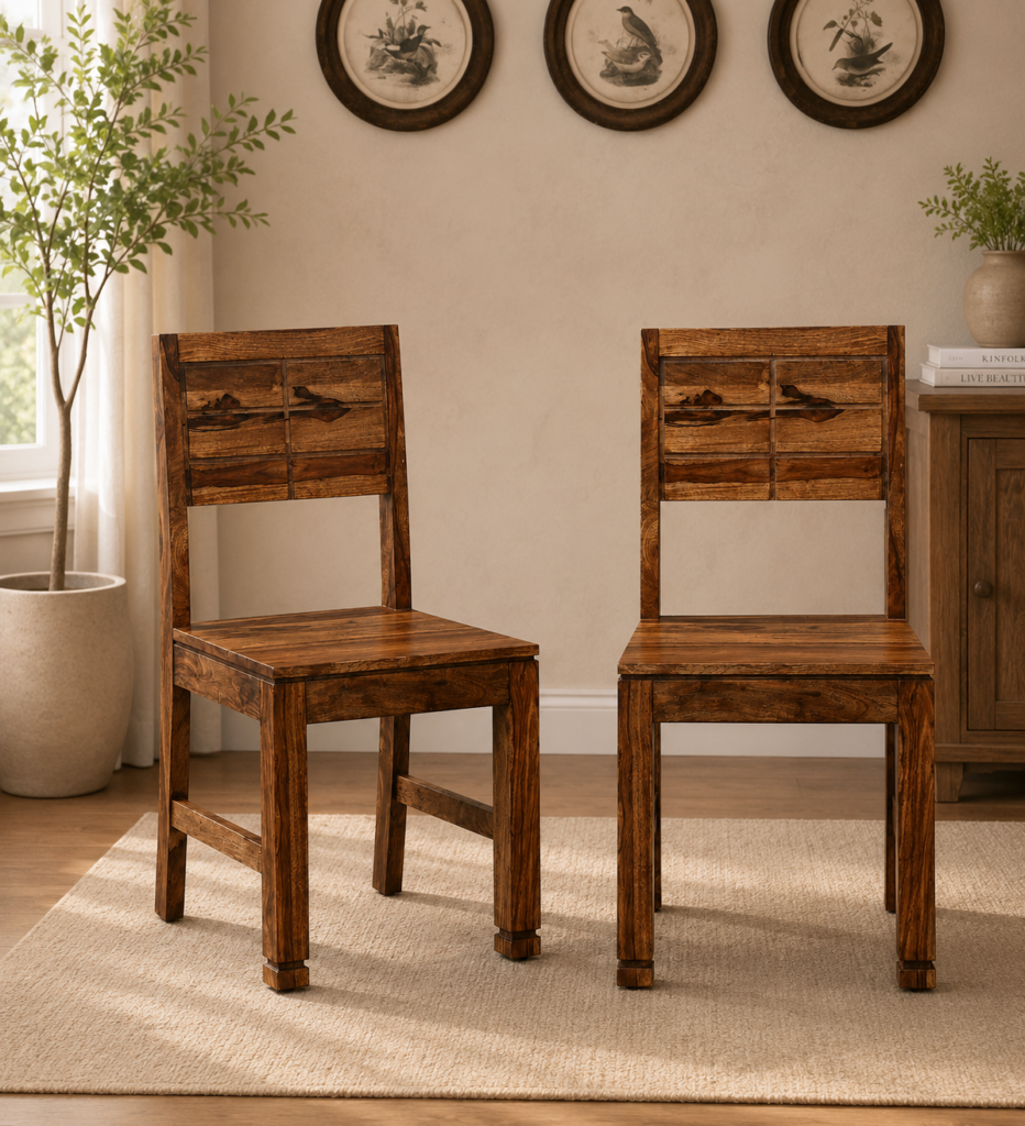 Nain Sheesham Wood Dining Chair In Rustic teak Finish (Set Of 2)