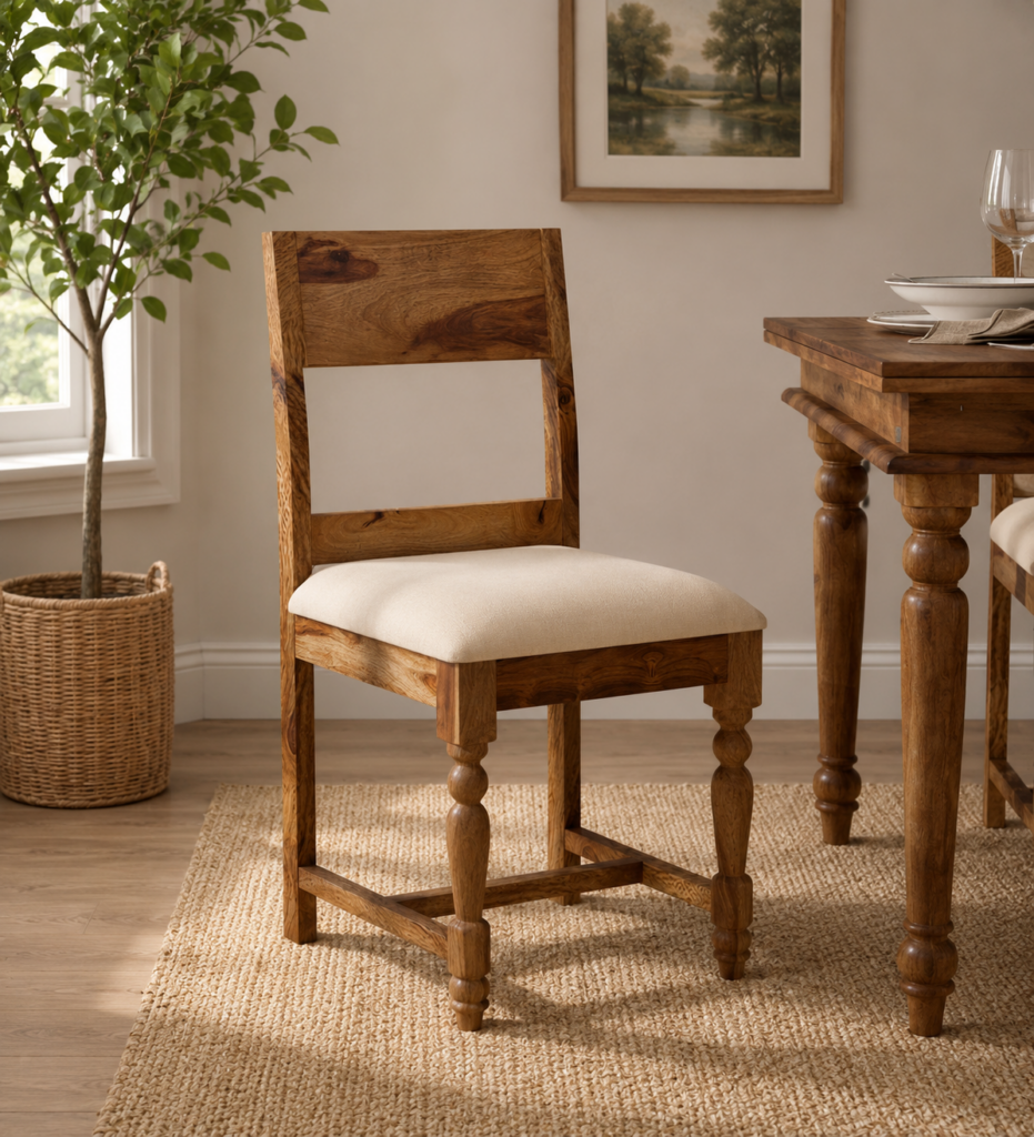 Nain Sheesham Wood Dining Chairs In Provincial Teak Finish (Set Of 2) With Cushioned Chairs