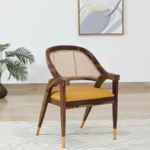 Salvary Sheesham Wood Arm Chair In Scratch Resistant Provincial Teak Finish with Cane Mesh Set Of 2