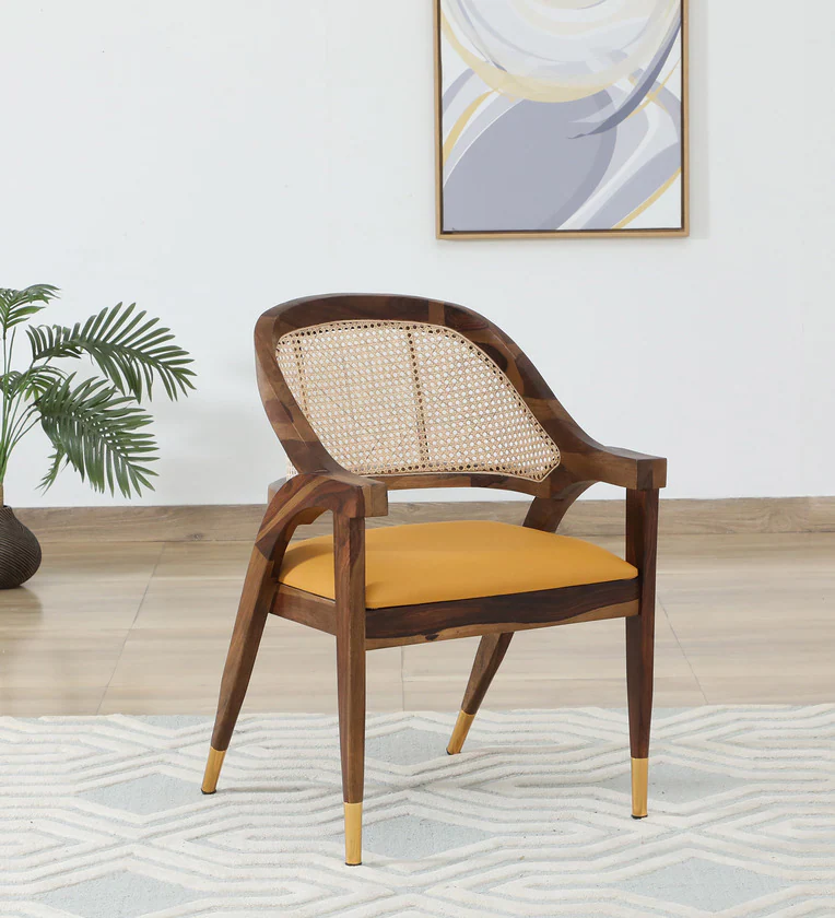 Salvary Sheesham Wood Arm Chair In Scratch Resistant Provincial Teak Finish with Cane Mesh Set Of 2
