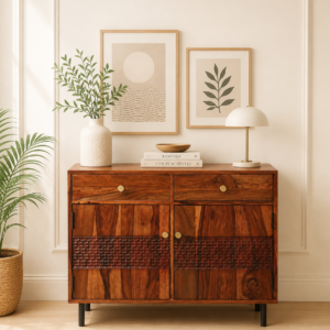 Aspen Sheesham Wood Utility Cabinet in Teak Finish