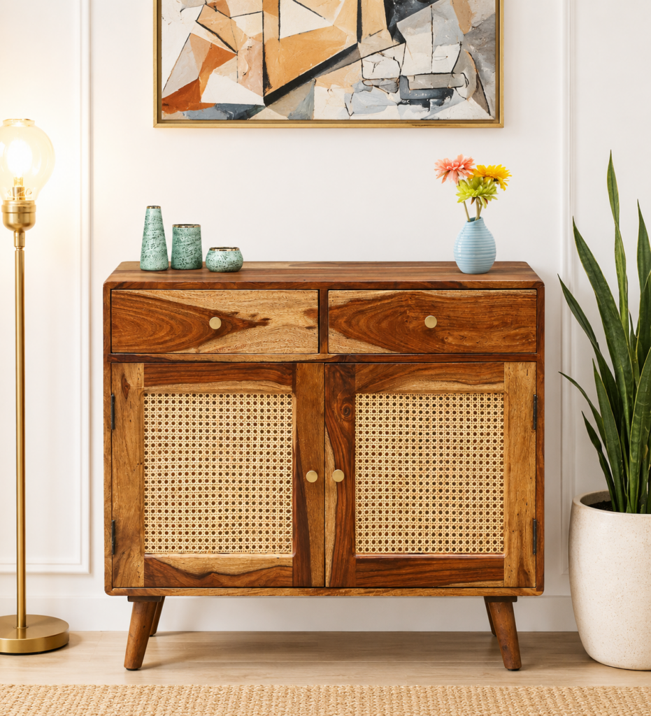 Arnav Sheesham Wood Utility Cabinet With Shelves In Walnut Finish
