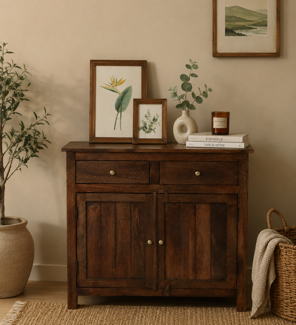 Ayaan Solid Sheesham Wood Storage Cabinet In Honey Finish