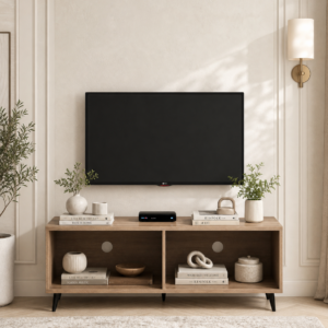 Terraa Handmade Acacia Wood Entertainment Console In Natural Stone Finish