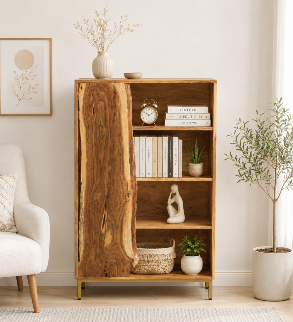 Itihas Solid Sheesham Wood Bookshelf with Straight Legs in Honey Oak Finish