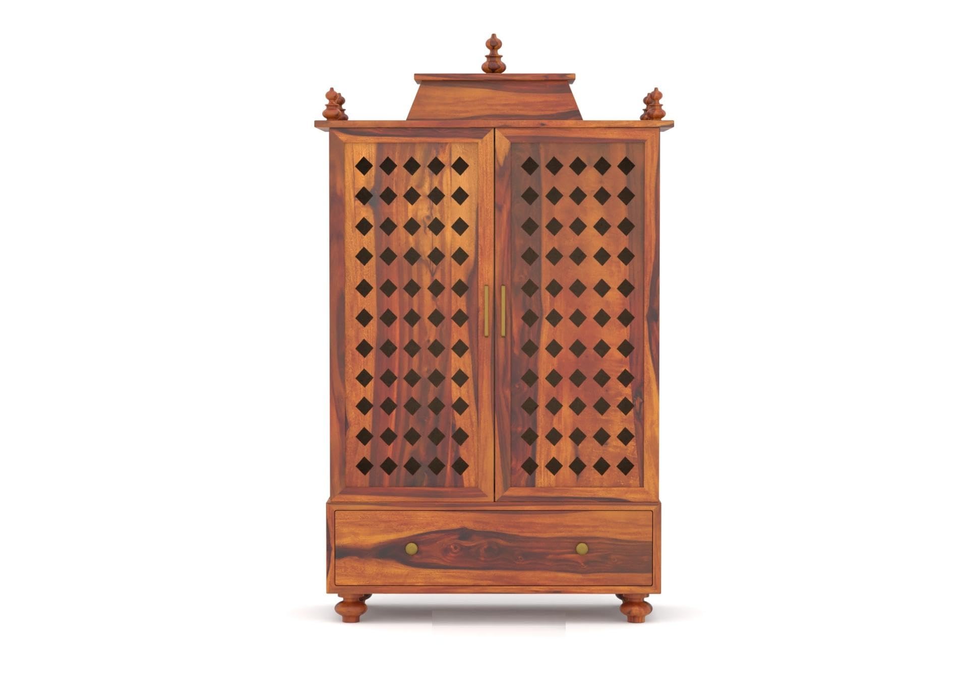Vanshika Handicrafts Sheesham Wood Pooja Mandir with Cabinet (15x32x46in) - Image 3