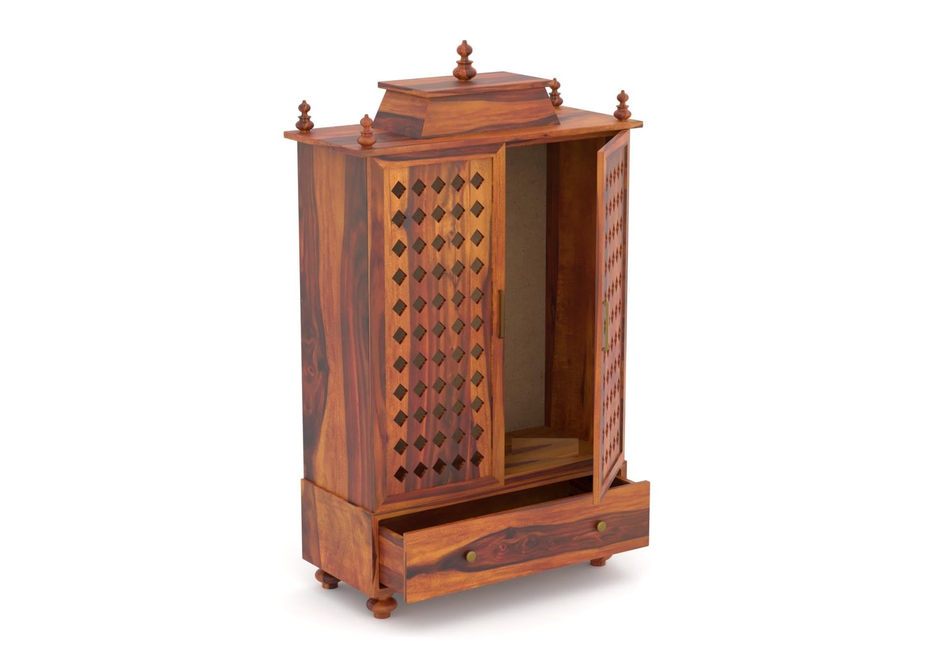 Vanshika Handicrafts Sheesham Wood Pooja Mandir with Cabinet (15x32x46in) - Image 4