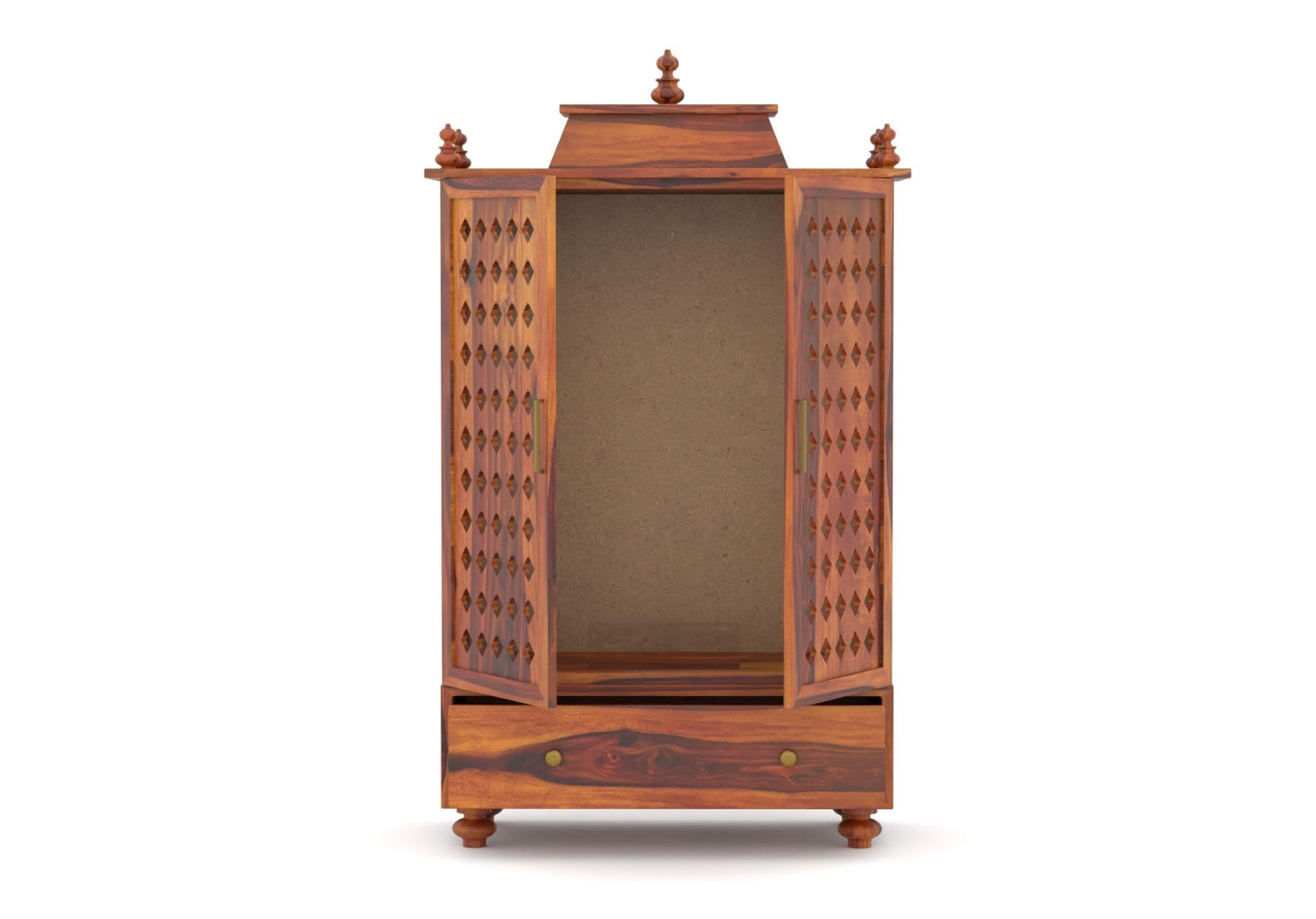 Vanshika Handicrafts Sheesham Wood Pooja Mandir with Cabinet (15x32x46in) - Image 5