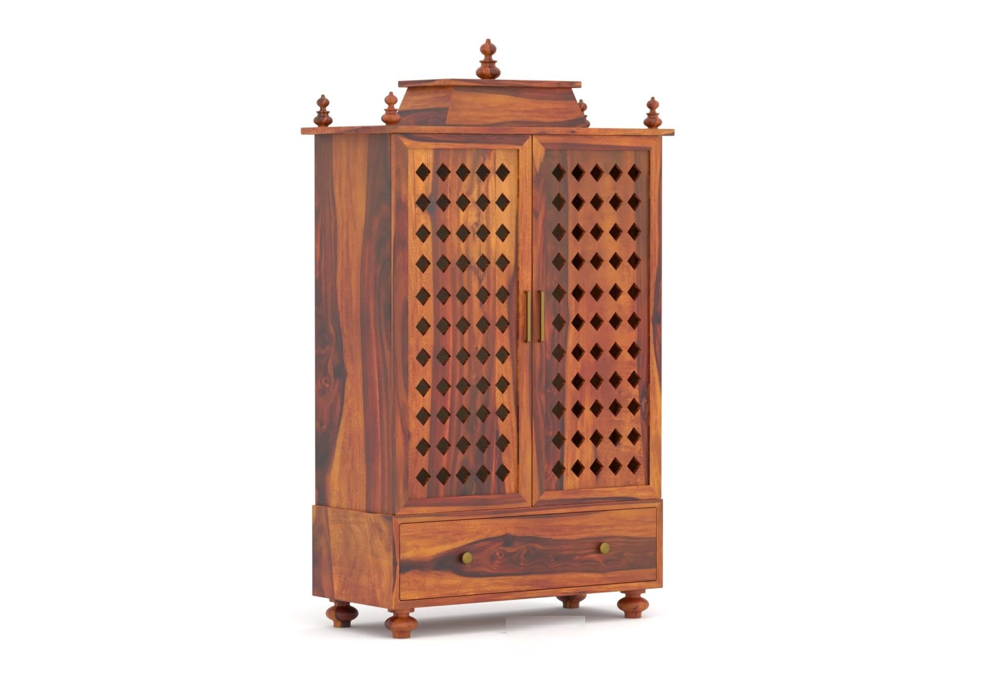 Vanshika Handicrafts Sheesham Wood Pooja Mandir with Cabinet (15x32x46in) - Image 6