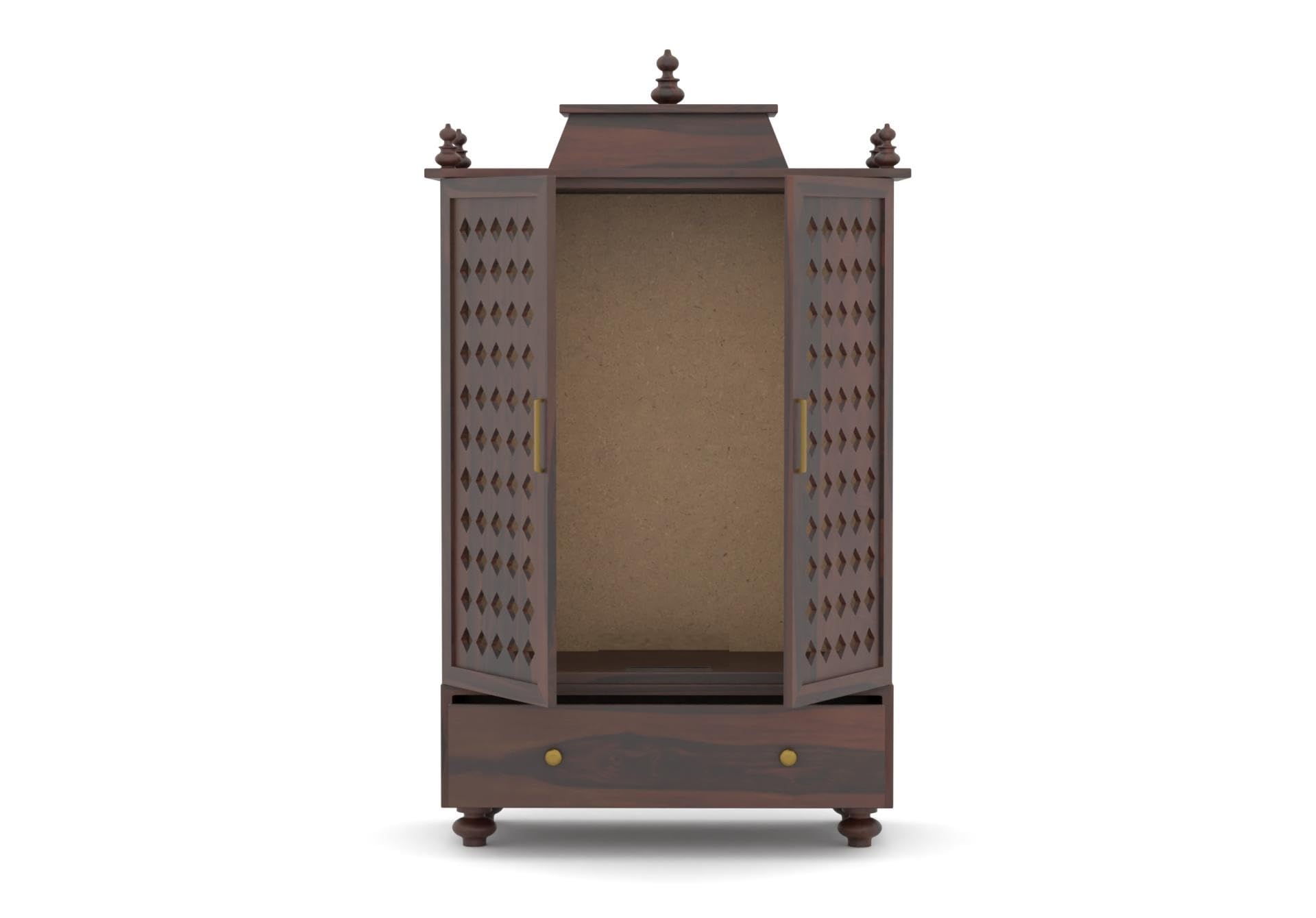 Vanshika Handicrafts Sheesham Wood Pooja Mandir with Cabinet (15x32x46in) - Image 11