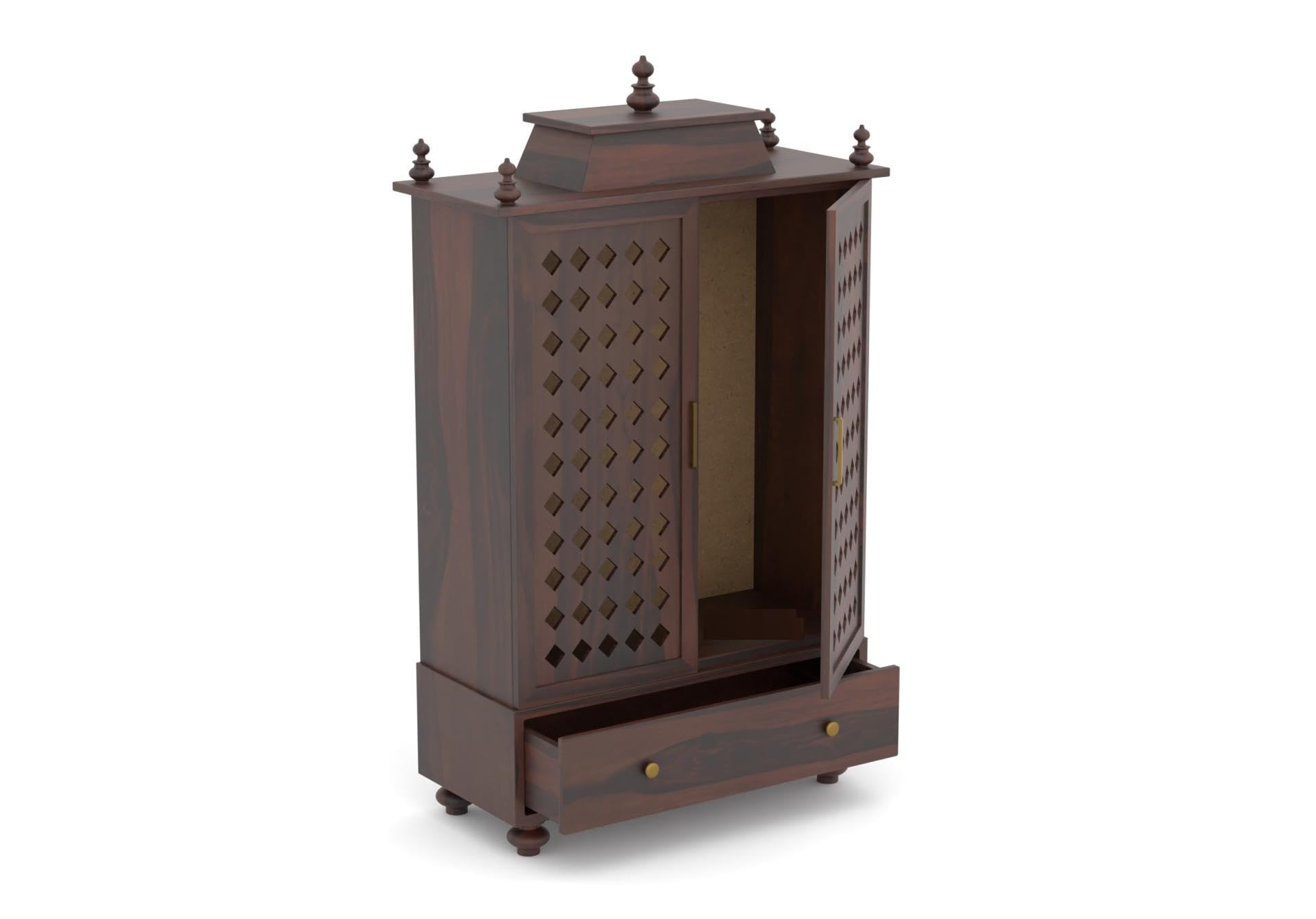 Vanshika Handicrafts Sheesham Wood Pooja Mandir with Cabinet (15x32x46in) - Image 12