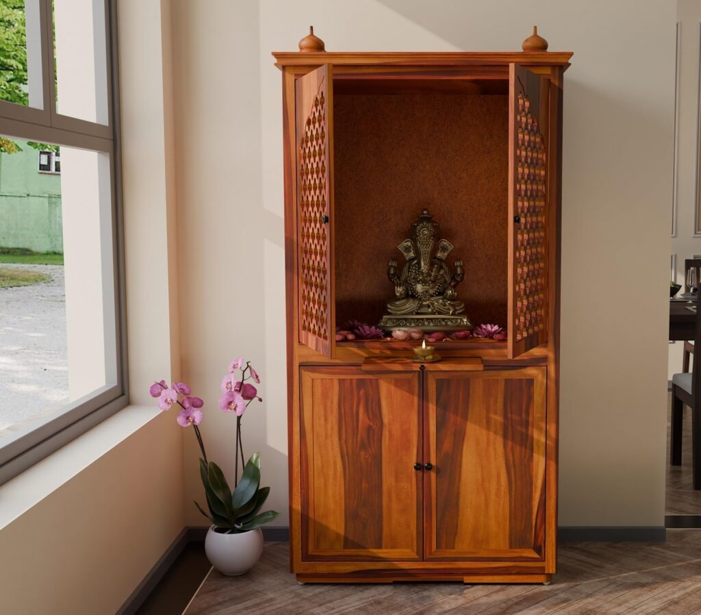 Vanshika Handicrafts Sheesham Wood Pooja Mandir with Cabinet (32x15x60cm)