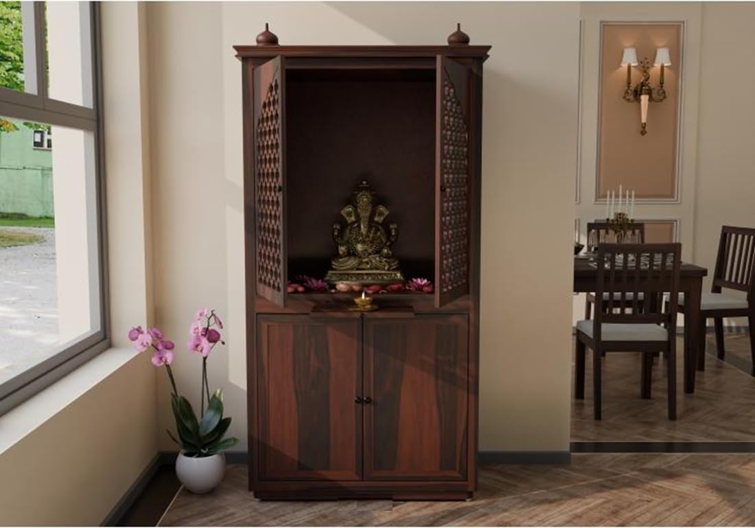 Vanshika Handicrafts Sheesham Wood Pooja Mandir with Cabinet (32x15x60cm) - Image 7