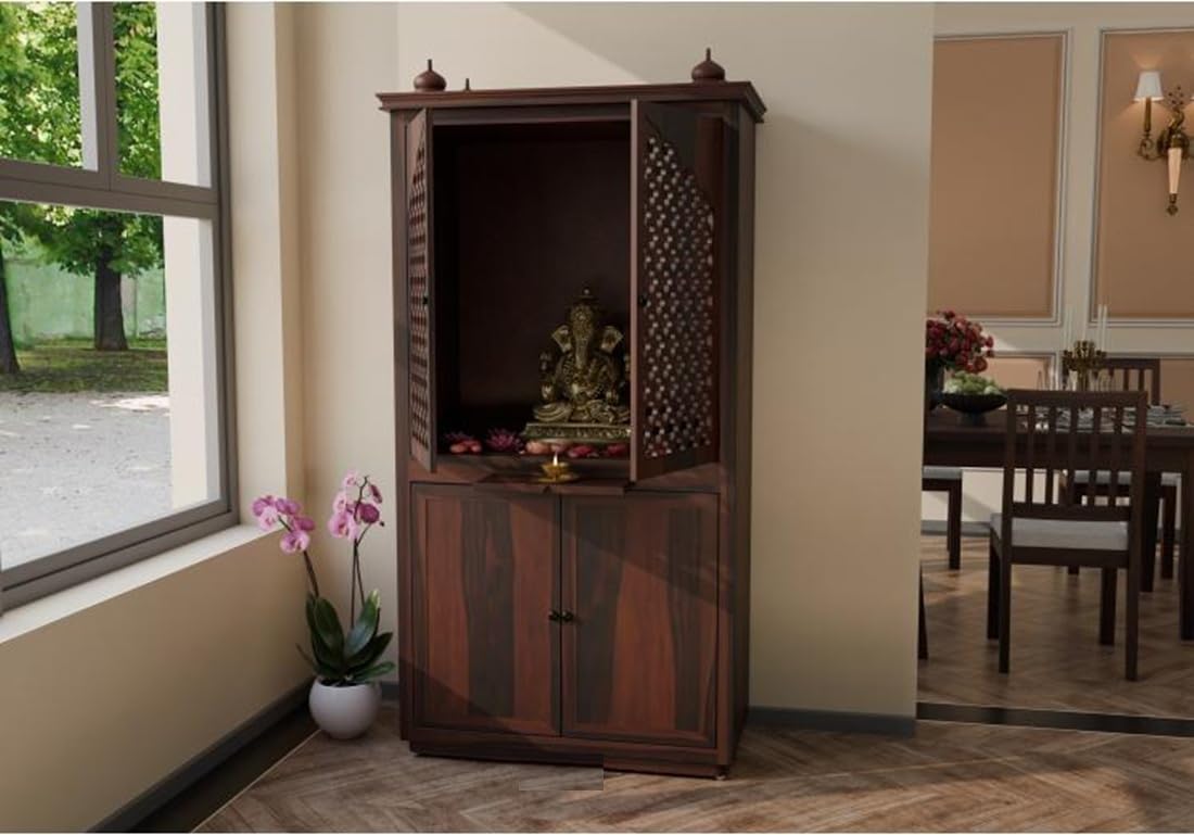 Vanshika Handicrafts Sheesham Wood Pooja Mandir with Cabinet (32x15x60cm) - Image 8