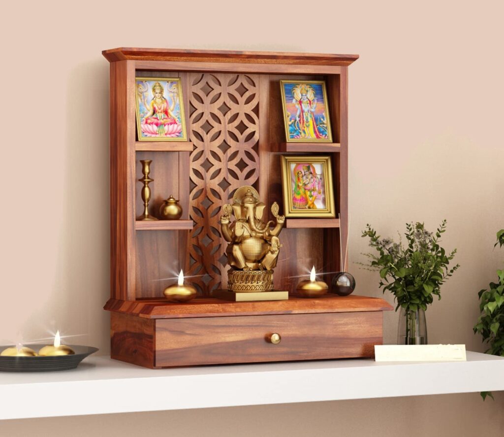 Vanshika Handicrafts Sheesham Wood Pooja Mandir with Cabinet (50x38x71cm)