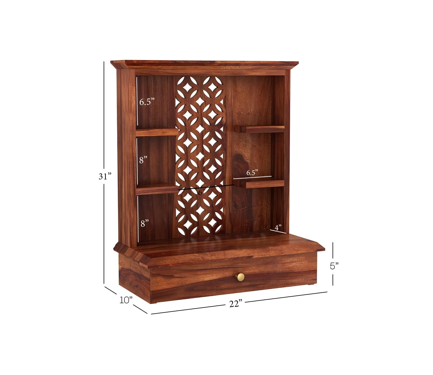 Vanshika Handicrafts Sheesham Wood Pooja Mandir with Cabinet (50x38x71cm) - Image 3