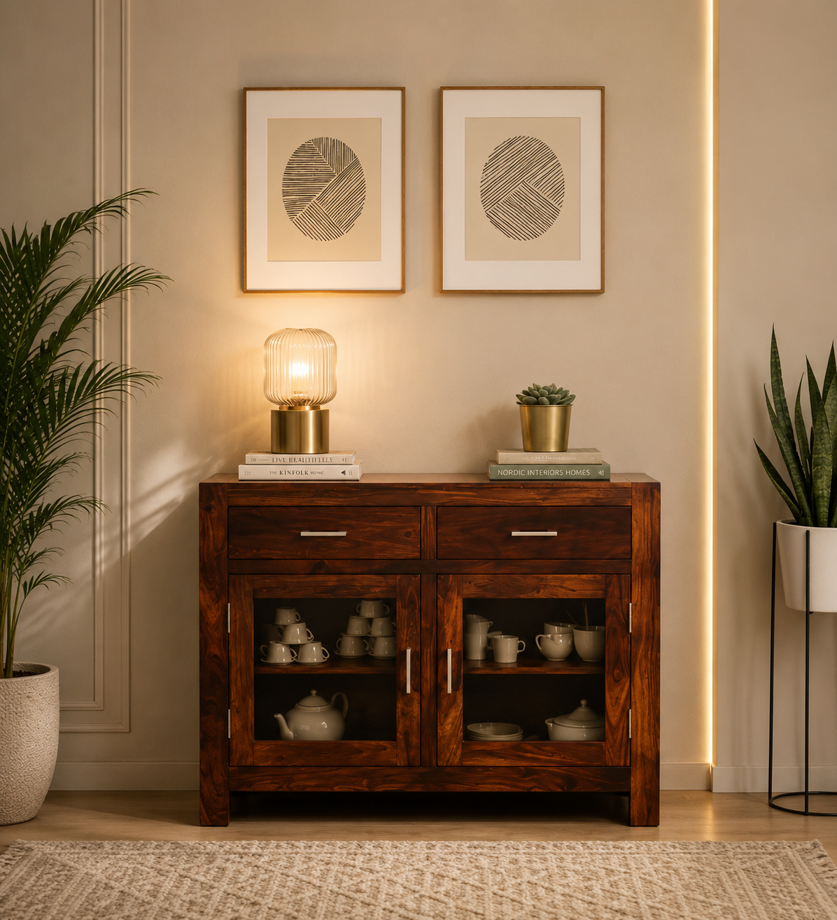 Large Wooden Crockery Cabinet with Drawers